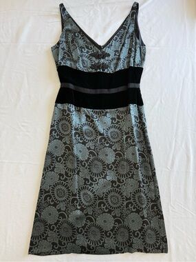 Tabitha Black and Light Blue Floral Velvet and Silk Dress